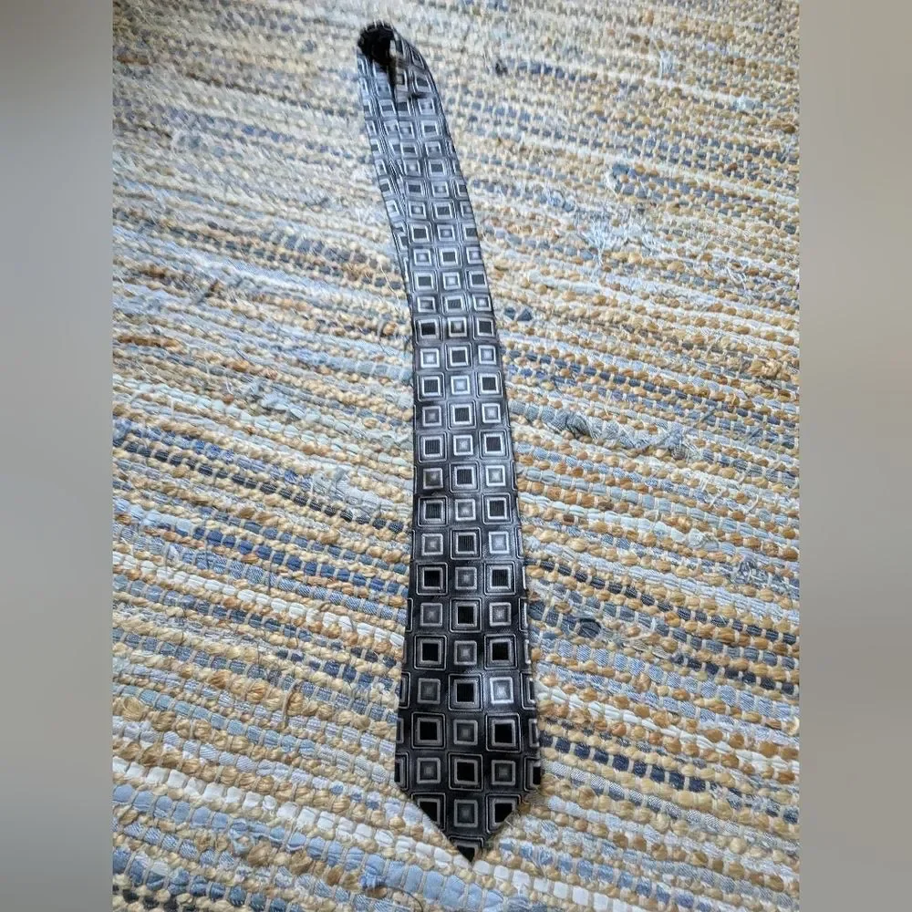 Black & Gray Geometric Silk Tie Contemporary Office Party Interview
